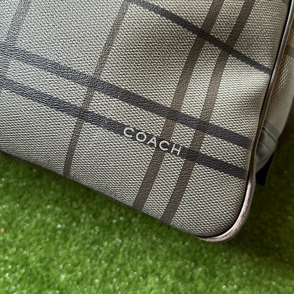 Coach Weekend Leather Travel DUFFLE BAG Brown Plaid RARE - Picture 2 of 8